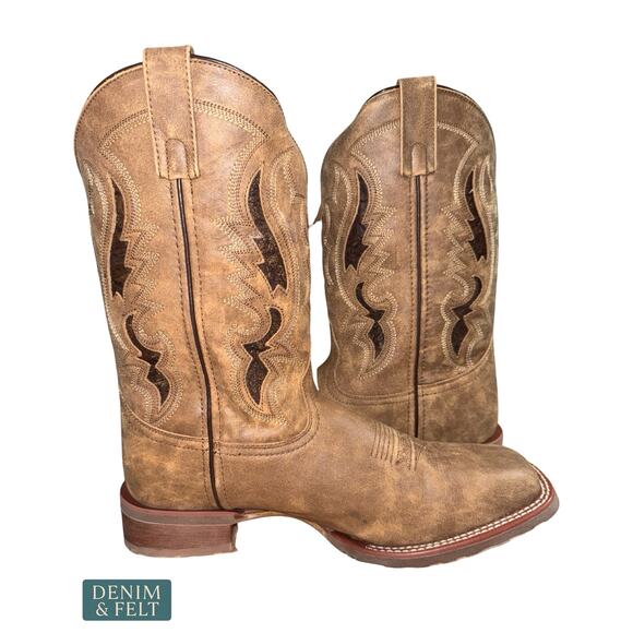 NEW Laredo Distressed Leather Western Boots Tan Broad Square Toe Cowboy Ranch 12 main image 7